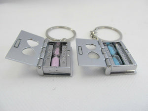 SET OF 2 LOVERS PINK/BLUE SANDS OF TIME BOOKS OPENING PAGE KEYRING GIFT UKSELLER