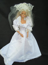 Load image into Gallery viewer, DOLL&#39;S SIZED PRINCESS DIANA REPLICA SLEEVED WHITE WEDDING DRESS, VEIL &amp; TRAIN
