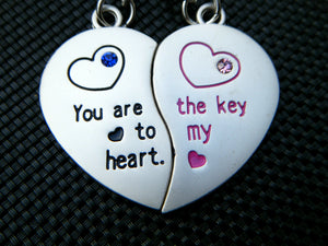 LOVERS COUPLES 2 KEYRINGS I LOVE YOU ALWAYS IN MY HEART MALE & FEMALE JIGSAW UK