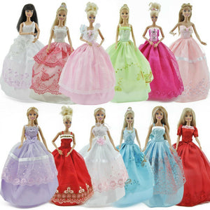 5x Handmade Ball Gowns Wedding Dresses & 10x Shoes Made for Barbie sized Dolls