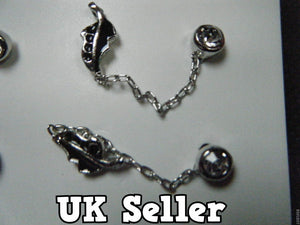 PAIR LADIES MULTI 2 EAR HOLE PUNK GOTH PIERCED EARRINGS LEAVES & DIAMONTE UKSELL
