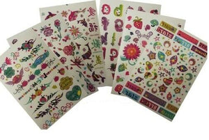 6 SHEETS GIRLS TEMPORARY TATTOOS SKULLS WORDS HEARTS LETTERS FLOWERS UK SELLER