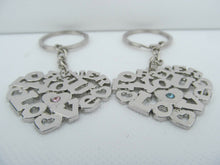 Load image into Gallery viewer, SET OF 2 LOVERS COUPLES DIAMONTE HEART SOLID METAL KEYRING GIFT CHARM UK SELLER
