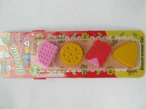 4 x NOVELTY BISCUIT CAKE JAPANESE STYLE RUBBERS ERASERS PARTY BAG GIFT UKSELLER