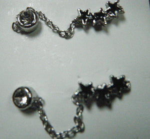 UNIQUE PAIR MULTI 2 HOLE PUNK GOTH PIERCED EARRINGS SHOOTING STARS DIAMONTE UK