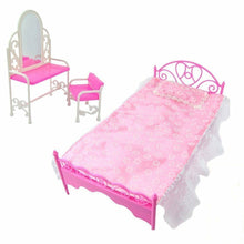 Load image into Gallery viewer, Fashion Pink Bed Dressing Table &amp; Chair Set For 12&quot; Dolls Bedroom Furniture
