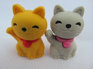 SET 5 NOVELTY PUZZLE KOKESHI DOLLS & CHINESE CATS JAPANESE STYLE RUBBERS ERASERS