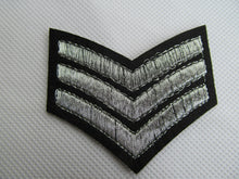 Load image into Gallery viewer, EMBROIDERY CLOTH MILITARY SILVER SERGEANT STRIPES PATCH IRON SEW ON 6.5cmx4.5cm
