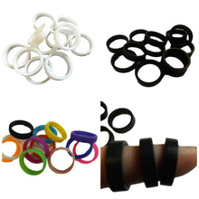 Load image into Gallery viewer, 12x COLOURFUL BLACK or WHITE UNISEX FASHION RUBBER SILICONE FINGER BAND RINGS UK
