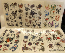 Load image into Gallery viewer, 6x SHEETS BOYS MENS HALLOWEEN BLACK TEMPORARY TATTOOS SCARY SPIDERS SKULLS UK
