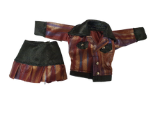 Load image into Gallery viewer, 1x DOLL&#39;S CLOTHING 2 PIECE SET FAUX LEATHER MINI SKIRT AND JACKET FREE UK P&amp;P

