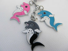 Load image into Gallery viewer, 3 PIECE MULTI COLOURED DOLPHINS SEA OCEAN METAL KEYRING GIFT CHARM UK  SELLER
