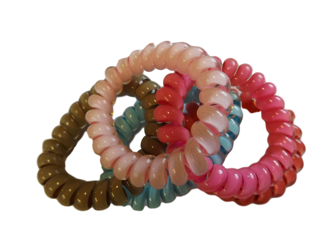 5x GIRLS LADIES PASTEL COLOURS HAIR PONYTAIL PHONE WIRE COILS BANDS ELASTICS
