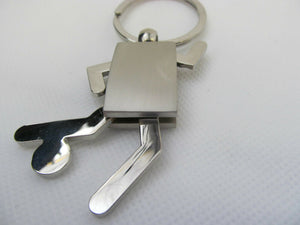 SILVER COLOUR METAL SOCCER FOOTBALL PLAYER & BALL KEYRING GIFT IDEA UK SELLER