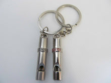 Load image into Gallery viewer, SET OF 2 LOVERS COUPLES SILVER METAL WHISTLES KEYRING GIFT UK SELLER FREE P&amp;P
