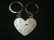 Load image into Gallery viewer, LOVERS COUPLES HEART SHAPE JIGSAW MALE &amp; FEMALE I LOVE YOU 2x KEYRINGS UK SELLER

