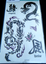 Load image into Gallery viewer, MENS BOYS BLACK ARTY CELTIC CHINESE DRAGON WORDS TEMPORARY TATTOOS 20x10cm UK
