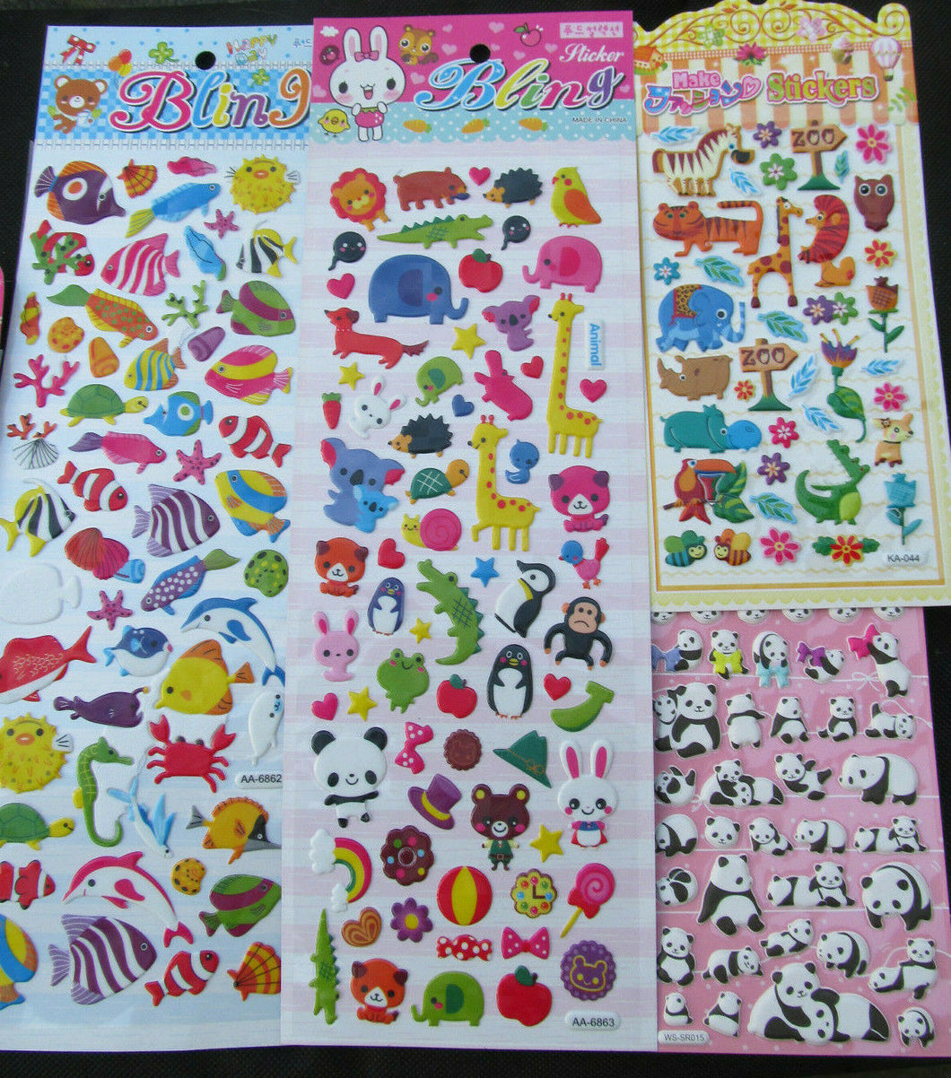 5x LARGE SHEETS KIDS 3D PUFFY REUSABLE STICKERS PANDAS BIRDS DINOS ANIMALS FISH