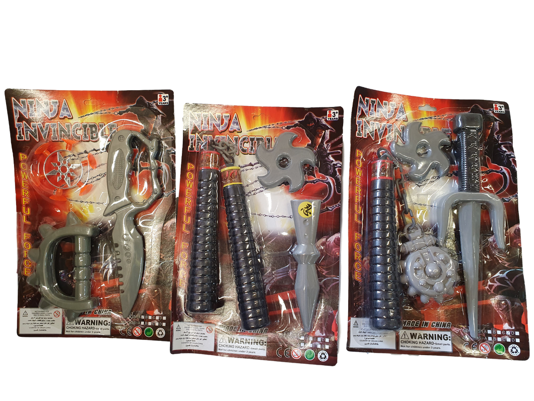 2x Sets of Boys Kids Plastic Ninja weapons toys shuriken, nunchucks, sword sets