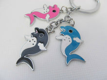 Load image into Gallery viewer, 3 PIECE MULTI COLOURED DOLPHINS SEA OCEAN METAL KEYRING GIFT CHARM UK  SELLER
