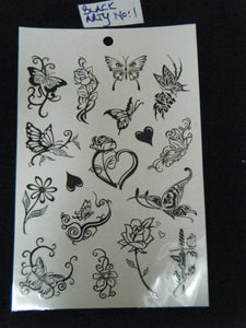 6x SHEET UNISEX GIRLS LADIES TEMPORARY TATTOOS BLACK ARTY BUTTERFLY ROSES CELTIC
