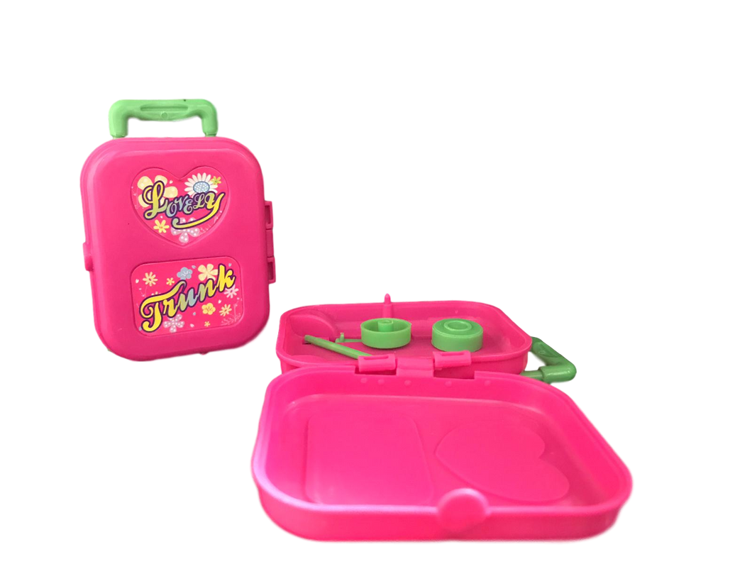 2x Small Pink Plastic 3D Travel Train Suitcase Luggage Made For 12