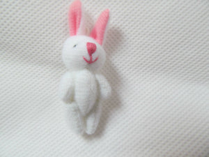 MINIATURE TINY SMALL JOINTED 3.5cm TALL WHITE & PINK BUNNY RABBIT DOLL HOUSE