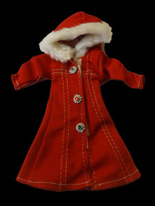 RED or BLUE 12" DOLL SIZED DRESS CLOTHING WINTER COAT FAUX FUR HOOD UK SELLER