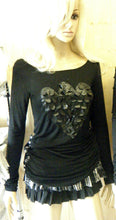 Load image into Gallery viewer, LADIES FASHION BLACK TOP T-SHIRT FAUX LEATHER HEART LONGLINE &amp; SEXY ONE SIZE UK

