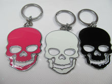 Load image into Gallery viewer, LARGE SCARY SKULL ENAMEL METAL KEYRING GIFT CHARM 3 COLOURS:PINK, BLACK or WHITE
