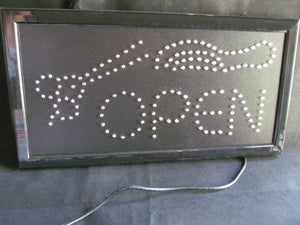 QUALITY LED SHOP DISPLAY HANGING OPEN SCISSORS COMB HAIRCUT SALON SIGN UK SELLER