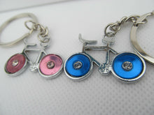 Load image into Gallery viewer, 2 LOVERS DIAMONTE BICYCLES BLUE &amp; PINK WHEELS  METALLIC KEYRING GIFT UK SELLER
