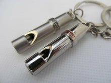 Load image into Gallery viewer, SET OF 2 LOVERS COUPLES SILVER METAL WHISTLES KEYRING GIFT UK SELLER FREE P&amp;P
