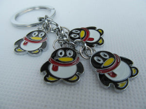 CUTE ANIMATED 4 PIECE PENGUIN ENAMEL FASHIONABLE KEYRING HANDBAG CHAIN UK SELLER