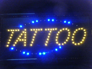 LED SHOP WINDOW HANGING FLASHING NEON DISPLAY SIGN OPEN TATTOO 48cm x 24cm UK