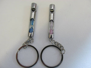 2 LOVERS PINK/BLUE SANDS OF TIME WHISTLES METAL KEYRING GIFT CHARM UK SELLER