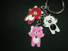 Load image into Gallery viewer, CUTE ANIMATED TEDDY BEARS 3 PIECE ENAMEL KEYRING HANDBAG CHARM GIFT UK SELLER

