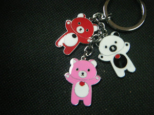 CUTE ANIMATED TEDDY BEARS 3 PIECE ENAMEL KEYRING HANDBAG CHARM GIFT UK SELLER