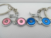 Load image into Gallery viewer, 2 LOVERS DIAMONTE BICYCLES BLUE &amp; PINK WHEELS  METALLIC KEYRING GIFT UK SELLER
