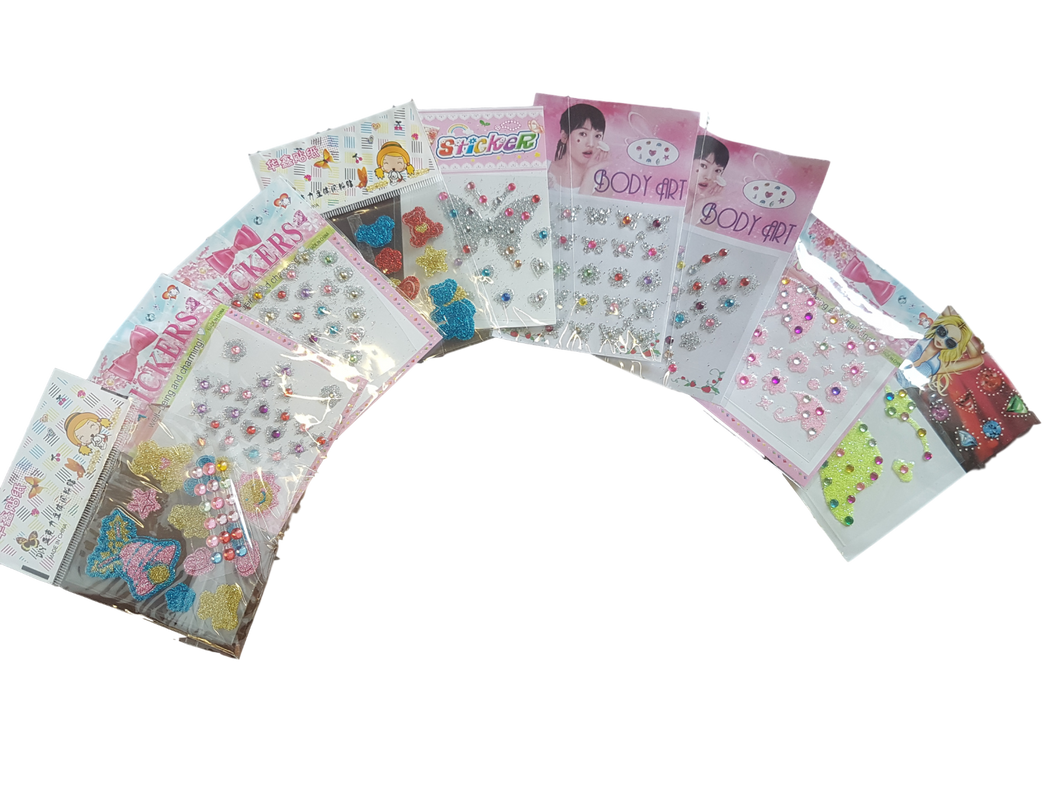 5 or 10 TEMPORARY BODY ART TATTOOS VAJAZZLE GEL STICKERS FLOWERS HEARTS JEWELS