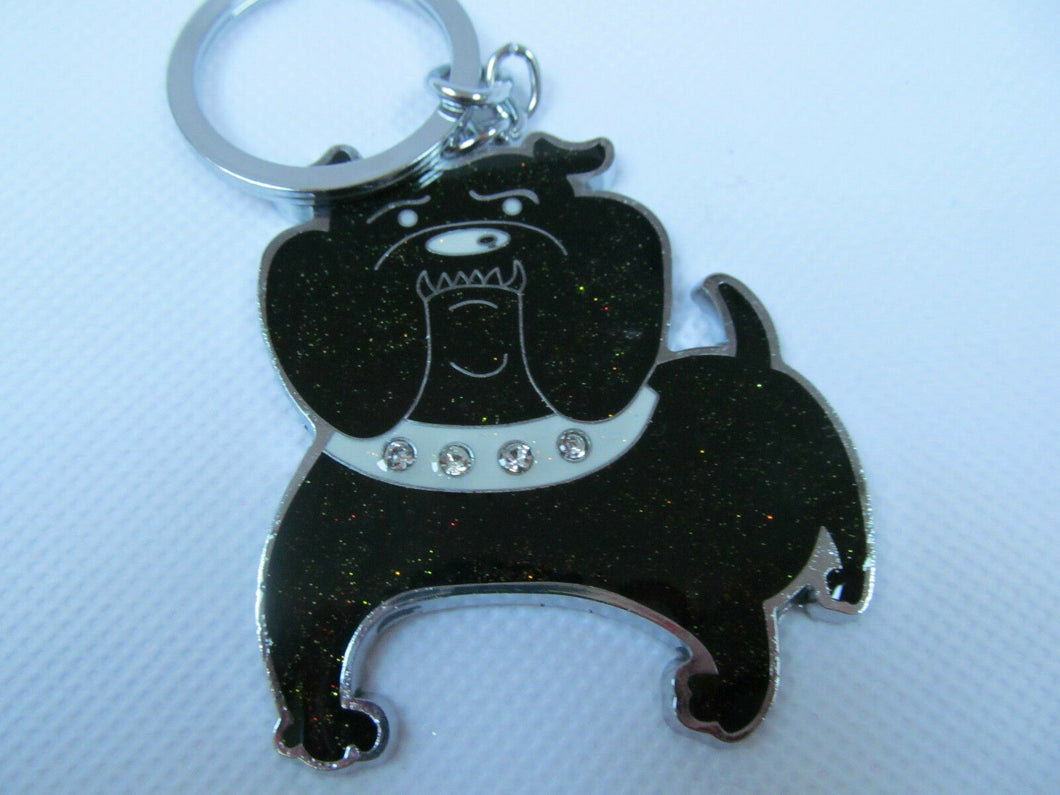 LARGE UNIQUE ANGRY BRITISH BULL DOG WITH DIAMONTE COLLAR KEYRING GIFT IDEA UK