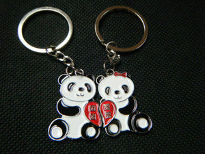 2x LOVERS COUPLES CUTE MALE & FEMALE PANDAS ENDANGERED ANIMALS LOVE YOU KEYRINGS
