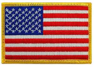 GOLD OUTLINE USA UNITED STATES OF AMERICA FLAG IRON SEW ON JEANS CLOTHES PATCH