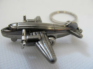 SILVER COLOUR SOLID METAL AEROPLANE MOVING PROPELLOR KEYRING CHARM UK SELLER