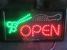 Load image into Gallery viewer, QUALITY LED SHOP DISPLAY HANGING OPEN SCISSORS COMB HAIRCUT SALON SIGN UK SELLER
