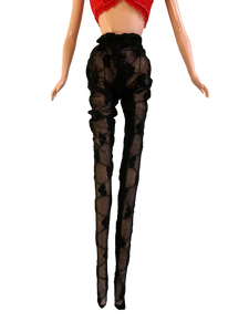 1x Doll sized black lace pattern tights (Doll not included) Made for 12" Dolls