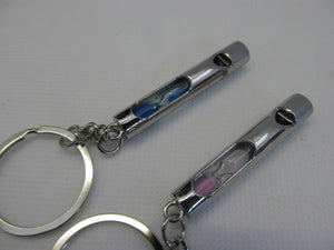 2 LOVERS PINK/BLUE SANDS OF TIME WHISTLES METAL KEYRING GIFT CHARM UK SELLER
