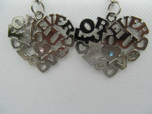 Load image into Gallery viewer, SET OF 2 LOVERS COUPLES DIAMONTE HEART SOLID METAL KEYRING GIFT CHARM UK SELLER
