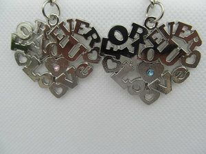 SET OF 2 LOVERS COUPLES DIAMONTE HEART SOLID METAL KEYRING GIFT CHARM UK SELLER