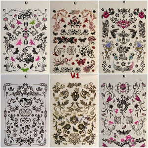 6 SHEETS GIRLS TEMPORARY TATTOOS SKULLS WORDS HEARTS LETTERS FLOWERS UK SELLER